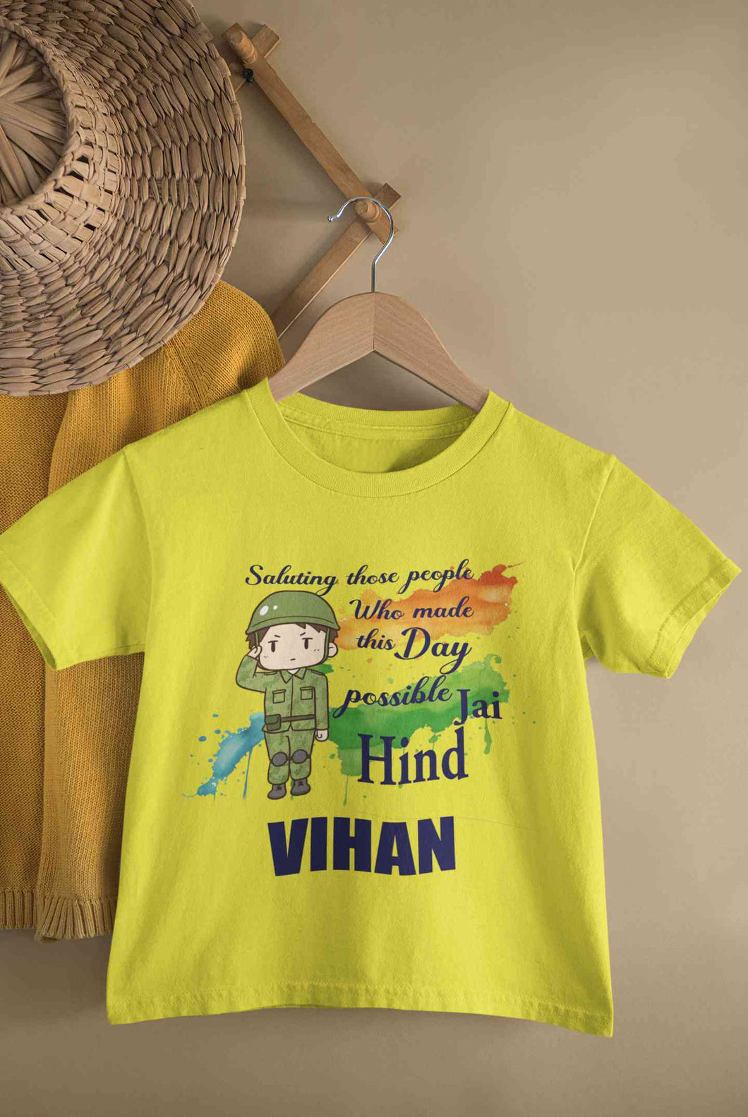 Custom Name Saluting Those People Who Made This Day Possible Jai Hind Independence Day Half Sleeves T-Shirt for Boy-KidsFashionVilla