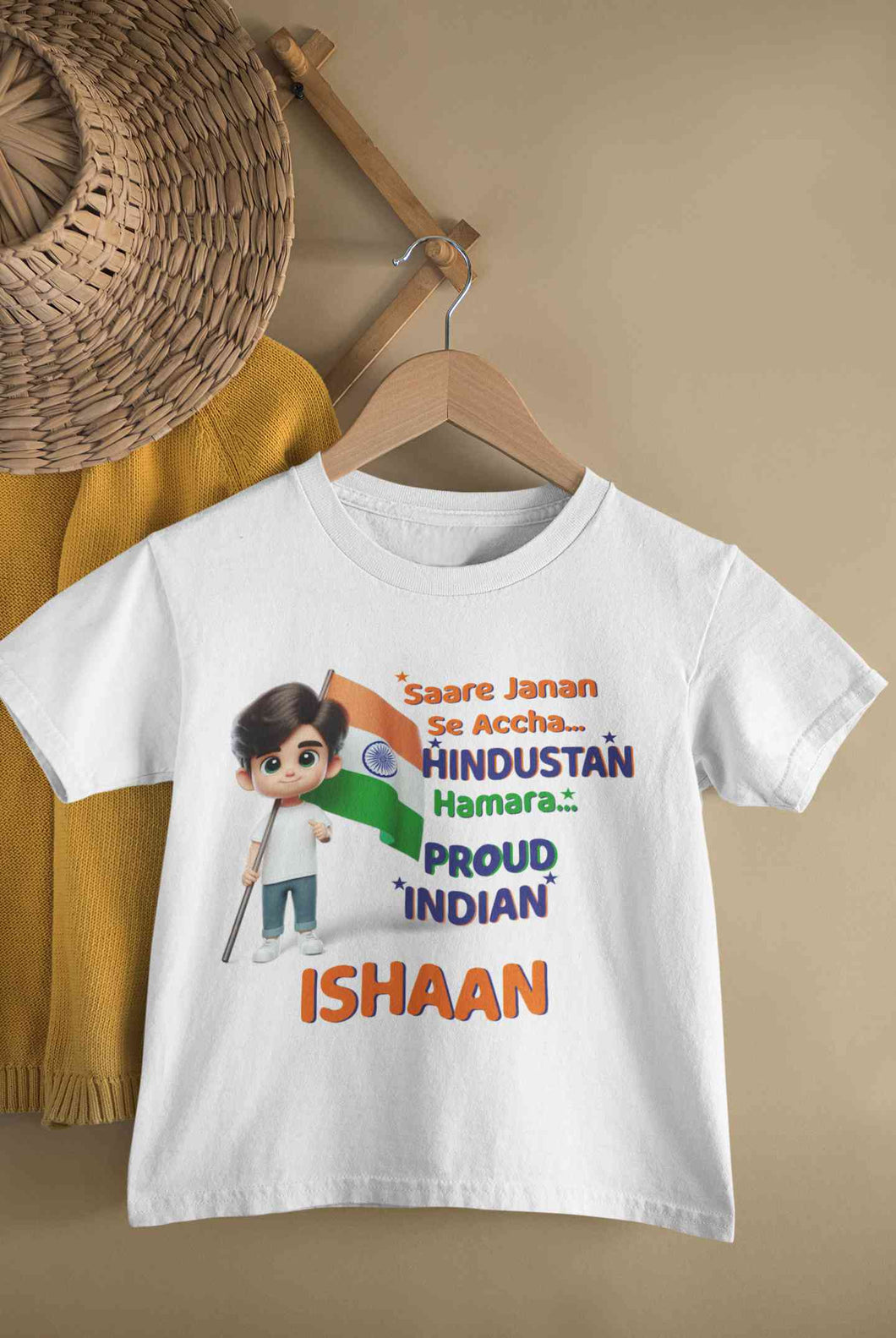 Custom Name Saare Jahan Se Accha Hindustan Humara Independence Day Half Sleeves T-Shirt for Boy-KidsFashionVilla