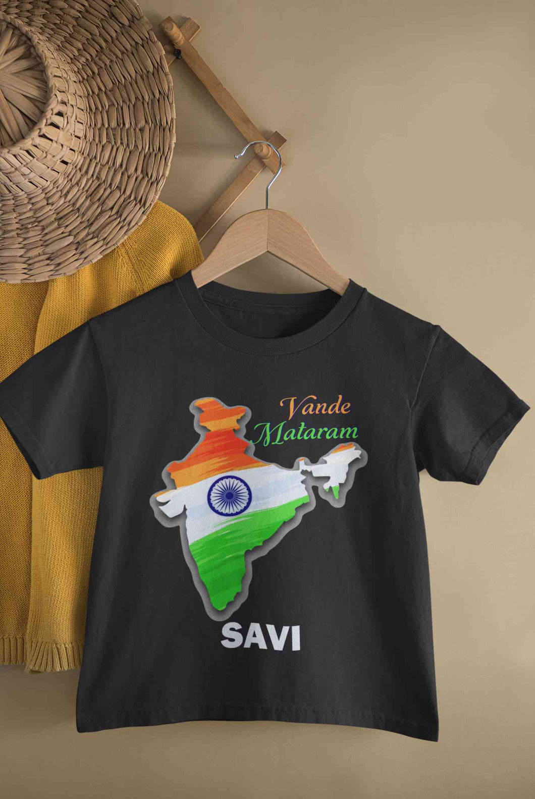 Custom Name Vande Mataram Independence Day Half Sleeves T-Shirt For Girls -KidsFashionVilla