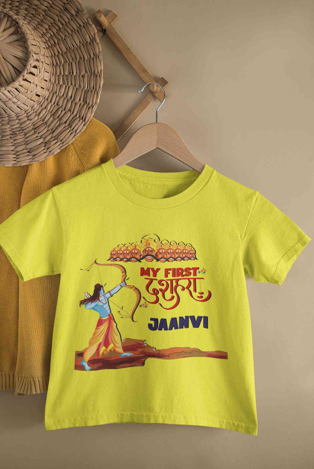Custom Name My First Dussehra Half Sleeves T-Shirt For Girls -KidsFashionVilla
