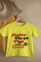 Load image into Gallery viewer, Custom Name Shubo Durga Puja Half Sleeves T-Shirt For Girls -KidsFashionVilla
