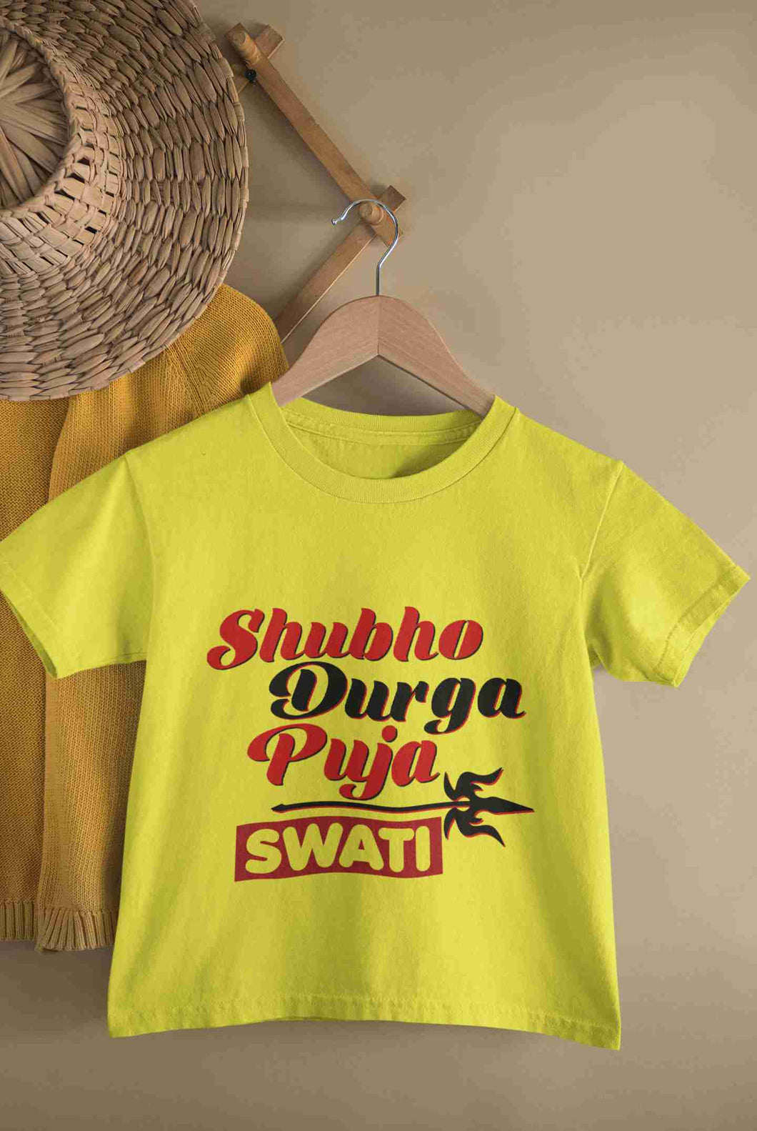 Custom Name Shubo Durga Puja Half Sleeves T-Shirt For Girls -KidsFashionVilla