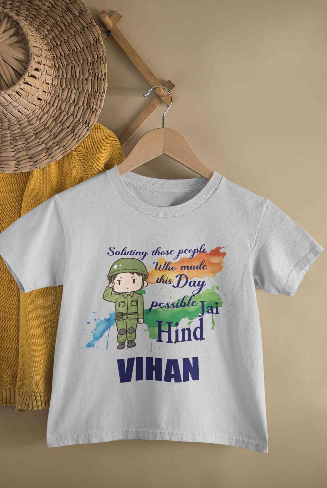 Custom Name Saluting Those People Who Made This Day Possible Jai Hind Independence Day Half Sleeves T-Shirt for Boy-KidsFashionVilla