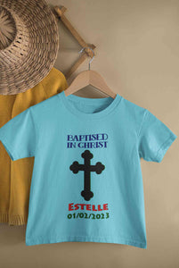 Custom Name And Date Baptised In Christ Christening Day Baptism Half Sleeves T-Shirt for Boy-KidsFashionVilla