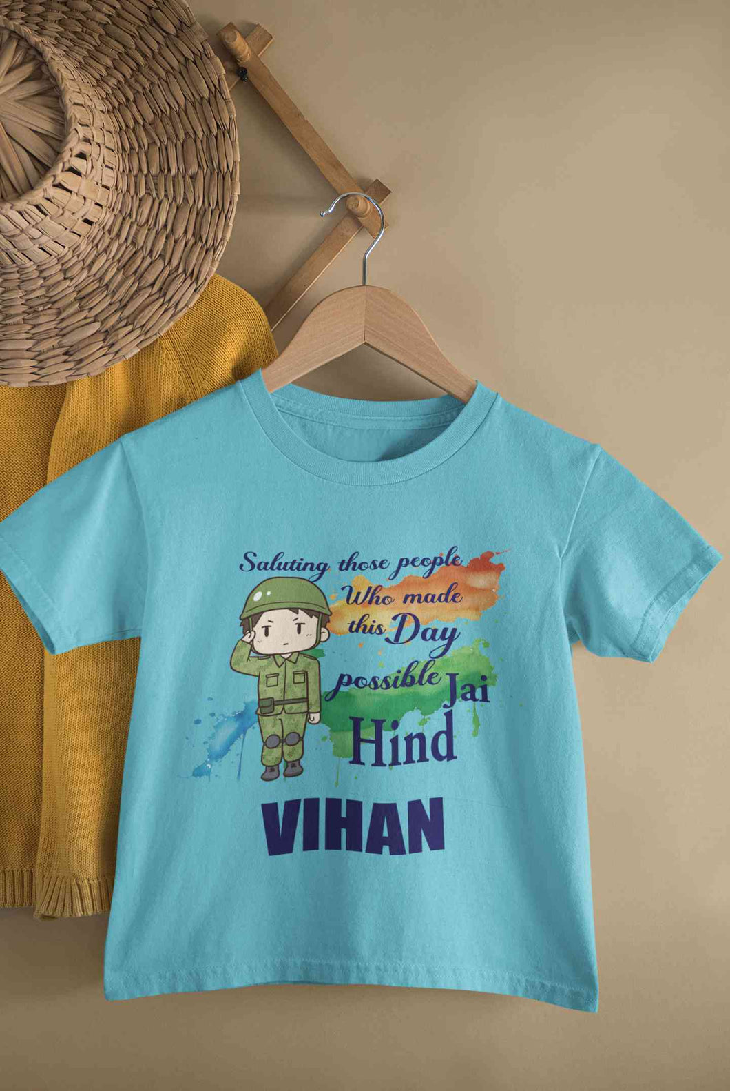 Custom Name Saluting Those People Who Made This Day Possible Jai Hind Independence Day Half Sleeves T-Shirt for Boy-KidsFashionVilla