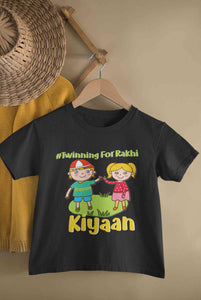 Custom Name Twinning For Rakhi Raksha Bandhan Half Sleeves T-Shirt for Boy-KidsFashionVilla