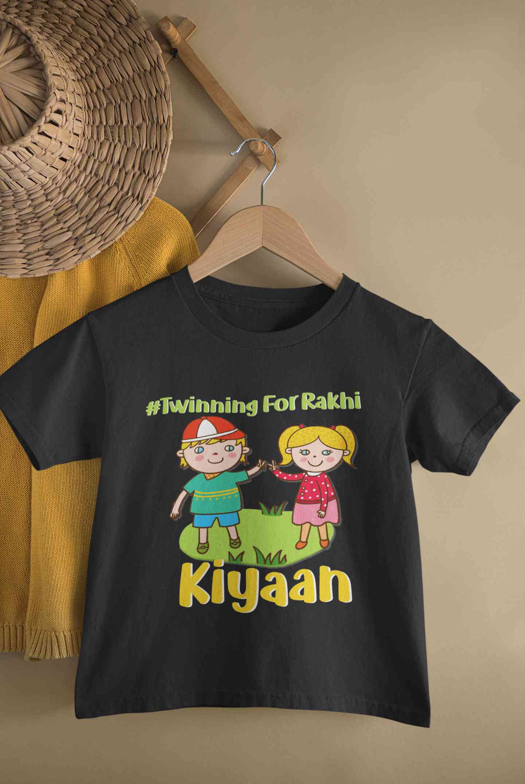 Custom Name Twinning For Rakhi Raksha Bandhan Half Sleeves T-Shirt for Boy-KidsFashionVilla