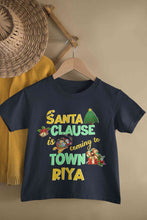 Load image into Gallery viewer, Custom Name Santa Clause Is Coming To Town Christmas Half Sleeves T-Shirt For Girls -KidsFashionVilla
