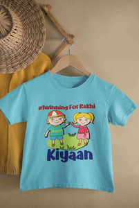 Custom Name Twinning For Rakhi Raksha Bandhan Half Sleeves T-Shirt for Boy-KidsFashionVilla