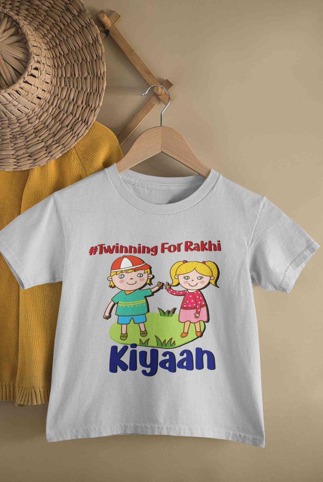 Custom Name Twinning For Rakhi Raksha Bandhan Half Sleeves T-Shirt for Boy-KidsFashionVilla