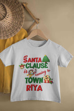 Load image into Gallery viewer, Custom Name Santa Clause Is Coming To Town Christmas Half Sleeves T-Shirt For Girls -KidsFashionVilla
