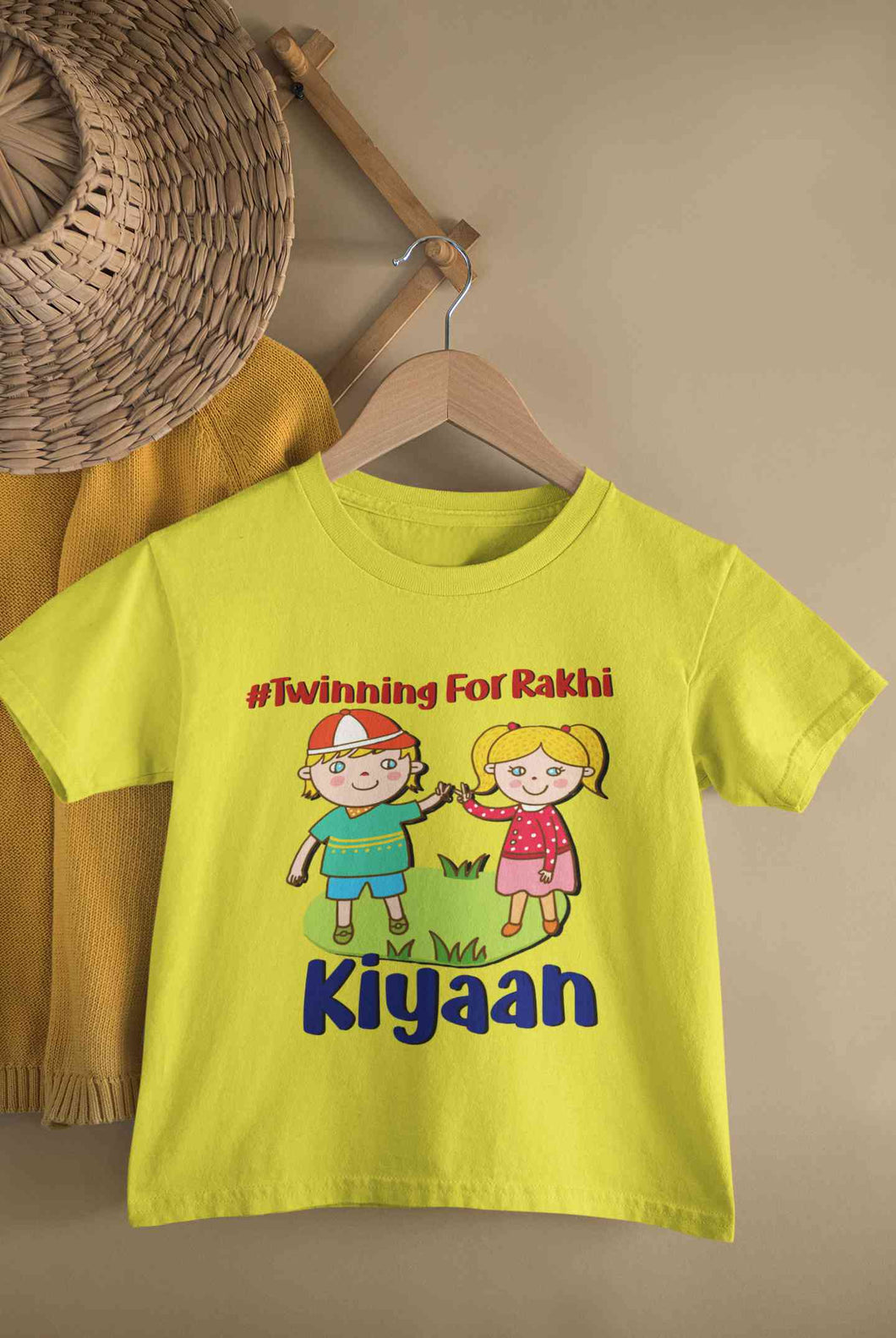 Custom Name Twinning For Rakhi Raksha Bandhan Half Sleeves T-Shirt for Boy-KidsFashionVilla