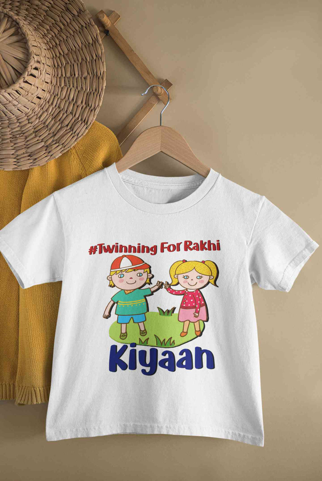Custom Name Twinning For Rakhi Raksha Bandhan Half Sleeves T-Shirt for Boy-KidsFashionVilla