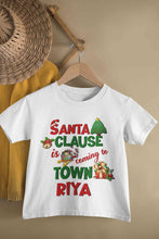 Load image into Gallery viewer, Custom Name Santa Clause Is Coming To Town Christmas Half Sleeves T-Shirt For Girls -KidsFashionVilla
