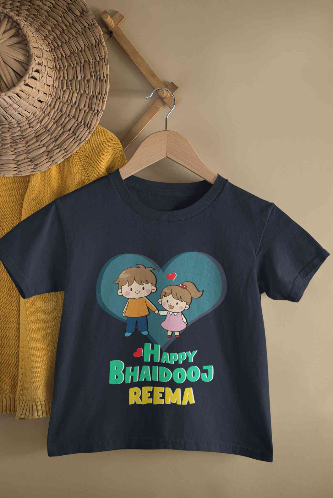 Custom Name Happy Bhai Dooj Half Sleeves T-Shirt For Girls -KidsFashionVilla