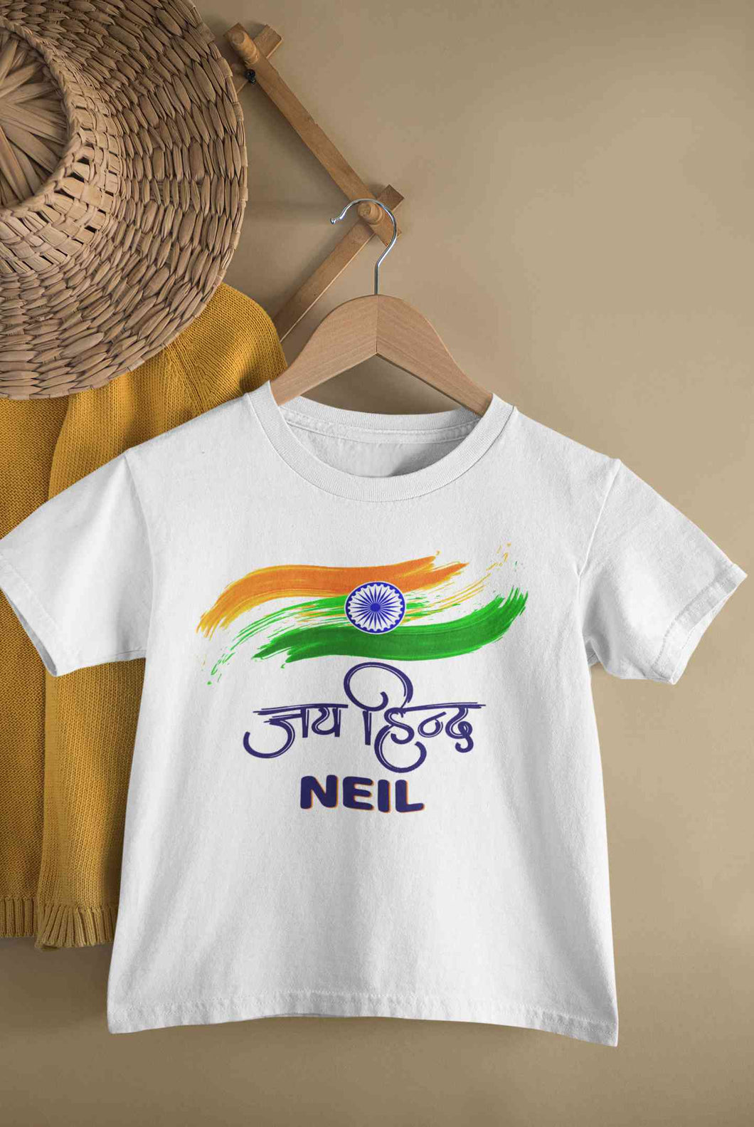 Custom Name Jay Hind Independence Day Half Sleeves T-Shirt for Boy-KidsFashionVilla
