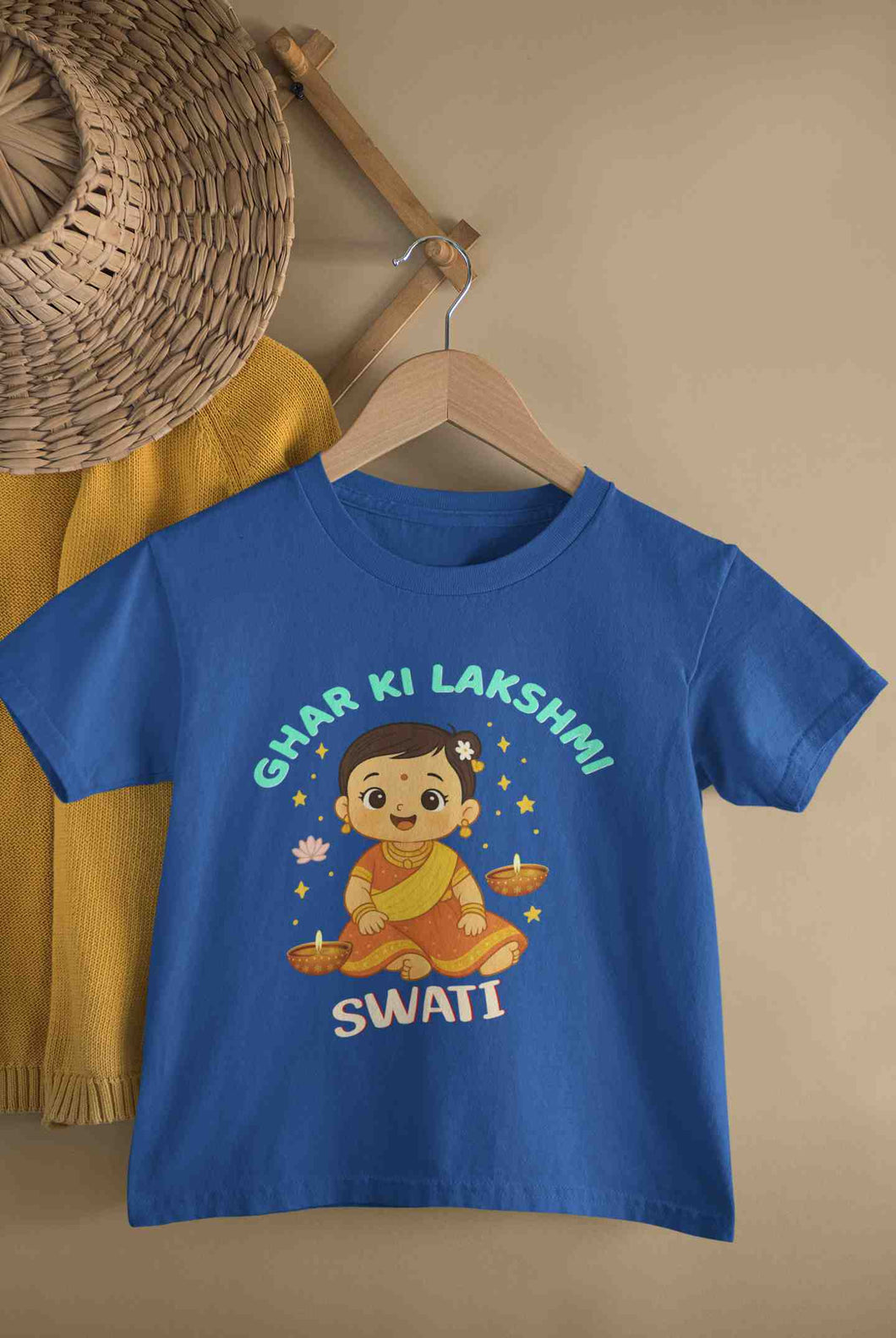 Ghar Ki Lakshmi With Customized Diwali Half Sleeves T-Shirt For Girls -KidsFashionVilla