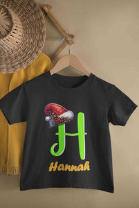 Custom Name Christmas Half Sleeves T-Shirt For Girls -KidsFashionVilla