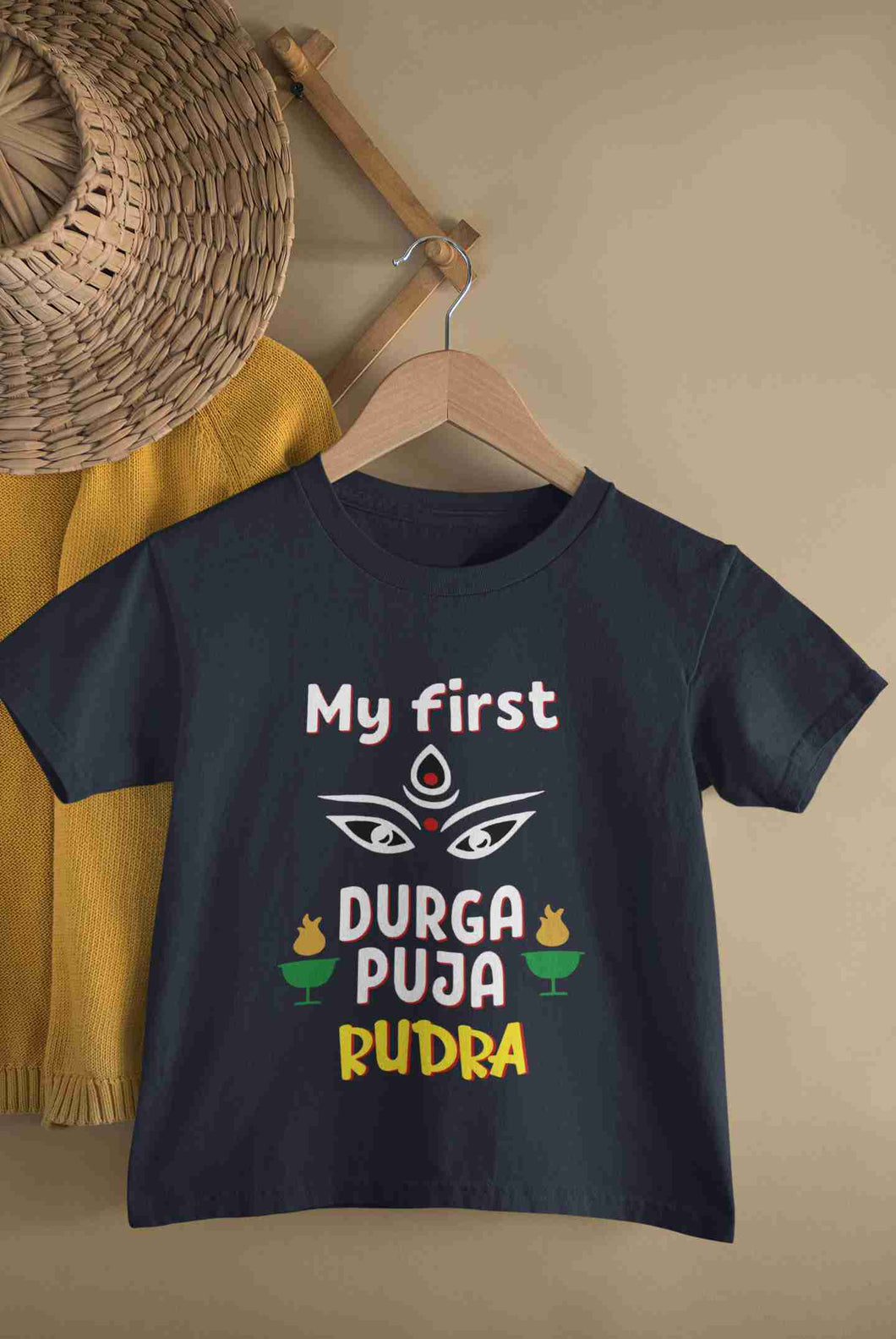 Custom Name My First Durga Pooja Half Sleeves T-Shirt for Boy-KidsFashionVilla