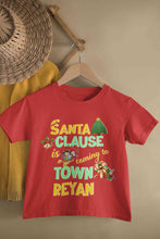 Load image into Gallery viewer, Custom Name Santa Clause Is Coming To Town Christmas Half Sleeves T-Shirt for Boy-KidsFashionVilla
