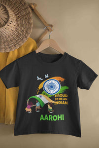 Custom Name Proud To Be An Indian Independence Day Half Sleeves T-Shirt For Girls -KidsFashionVilla
