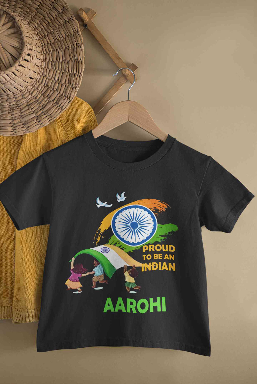 Custom Name Proud To Be An Indian Independence Day Half Sleeves T-Shirt For Girls -KidsFashionVilla