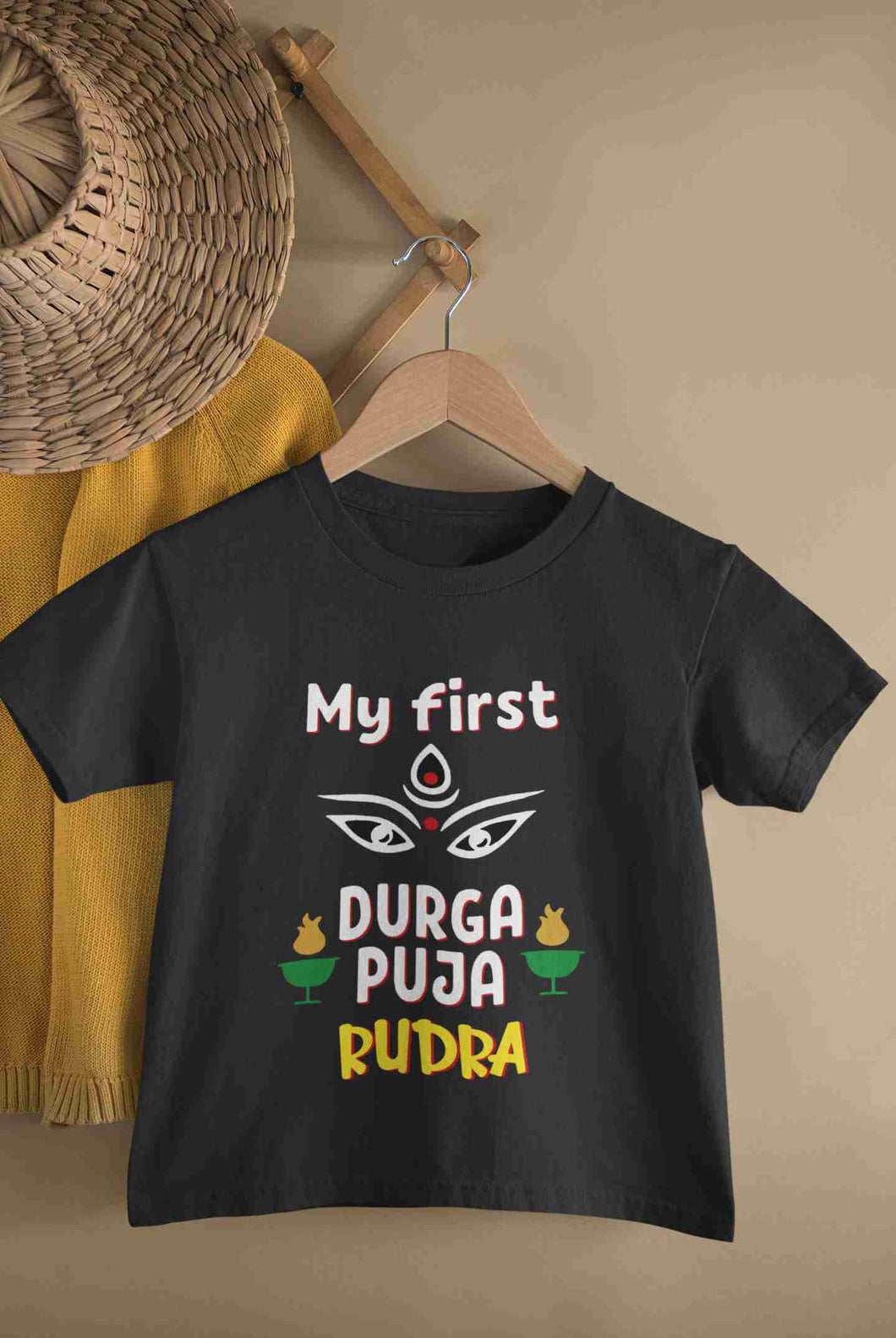 Custom Name My First Durga Pooja Half Sleeves T-Shirt for Boy-KidsFashionVilla
