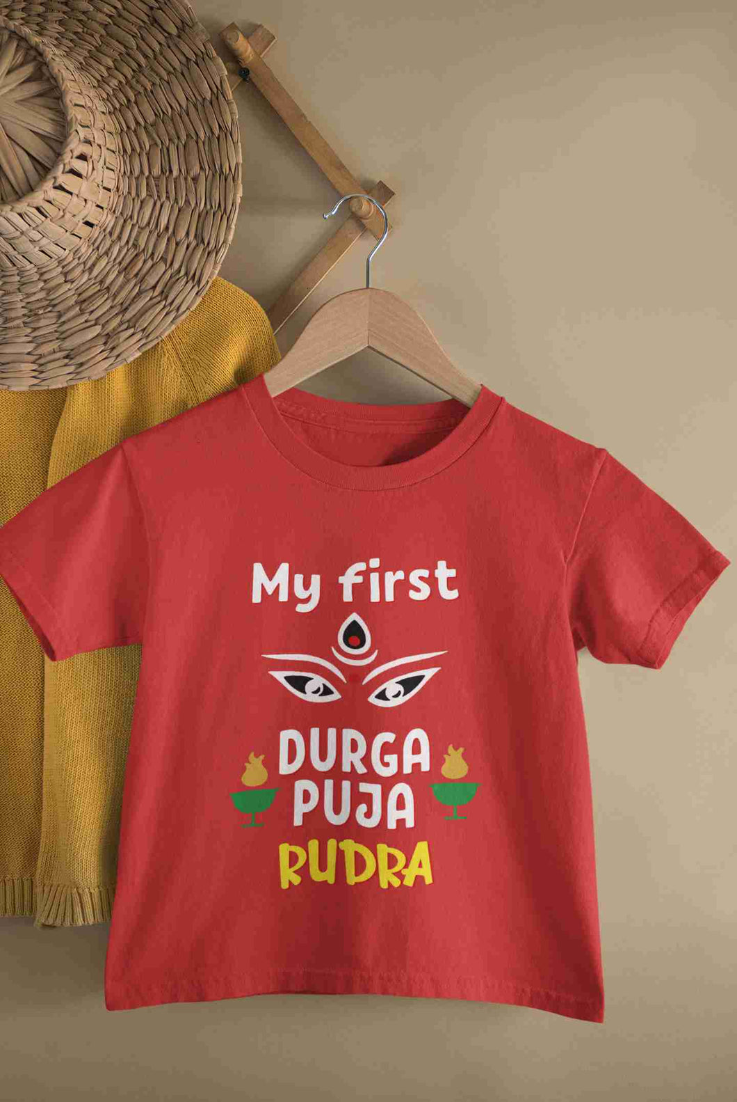 Custom Name My First Durga Pooja Half Sleeves T-Shirt for Boy-KidsFashionVilla