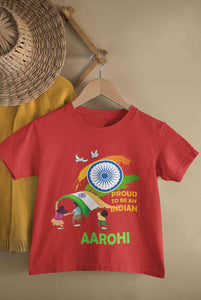 Custom Name Proud To Be An Indian Independence Day Half Sleeves T-Shirt For Girls -KidsFashionVilla