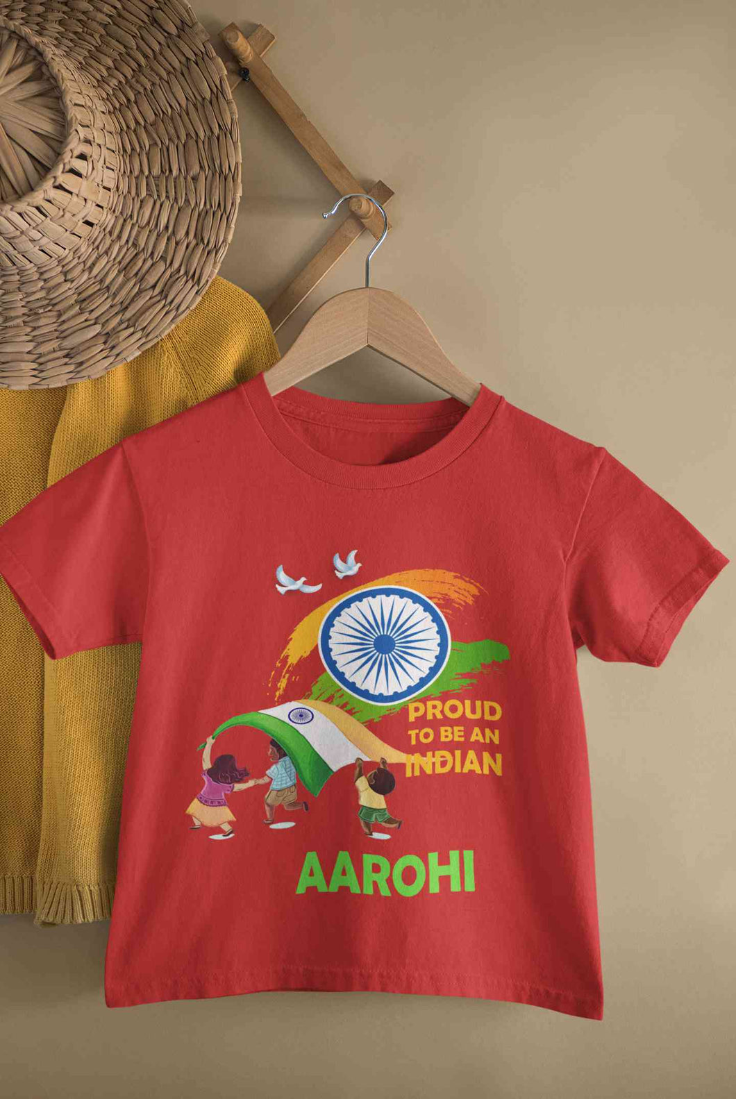 Custom Name Proud To Be An Indian Independence Day Half Sleeves T-Shirt For Girls -KidsFashionVilla