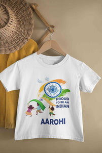Custom Name Proud To Be An Indian Independence Day Half Sleeves T-Shirt For Girls -KidsFashionVilla