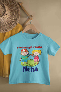 Custom Name Twinning For Rakhi Raksha Bandhan Half Sleeves T-Shirt For Girls -KidsFashionVilla