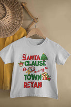 Load image into Gallery viewer, Custom Name Santa Clause Is Coming To Town Christmas Half Sleeves T-Shirt for Boy-KidsFashionVilla
