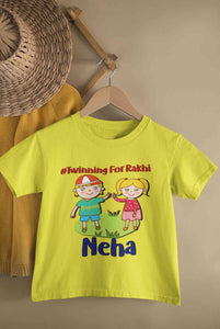 Custom Name Twinning For Rakhi Raksha Bandhan Half Sleeves T-Shirt For Girls -KidsFashionVilla