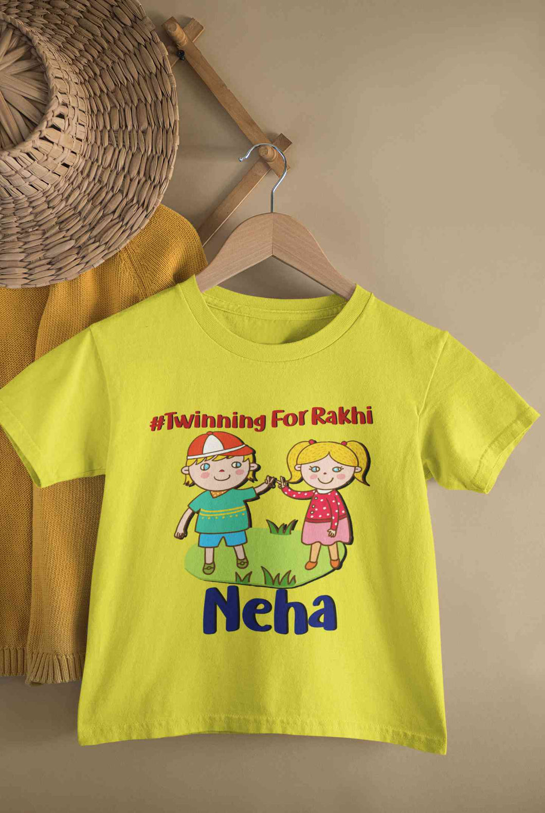 Custom Name Twinning For Rakhi Raksha Bandhan Half Sleeves T-Shirt For Girls -KidsFashionVilla