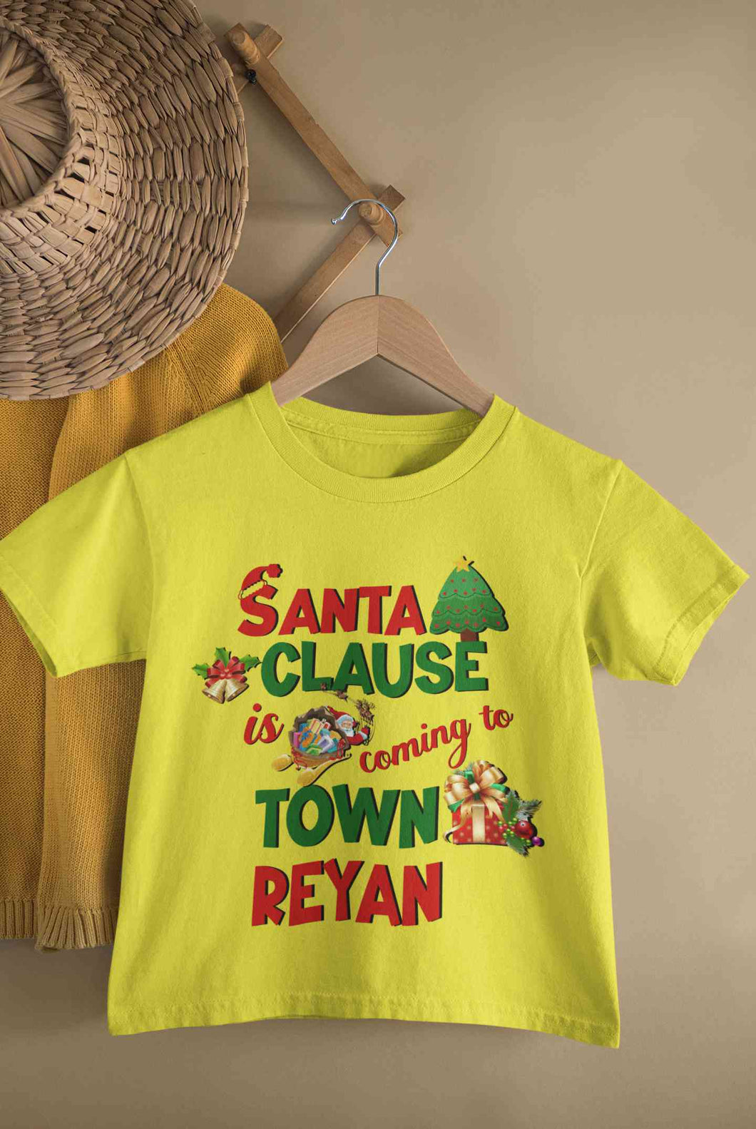 Custom Name Santa Clause Is Coming To Town Christmas Half Sleeves T-Shirt for Boy-KidsFashionVilla