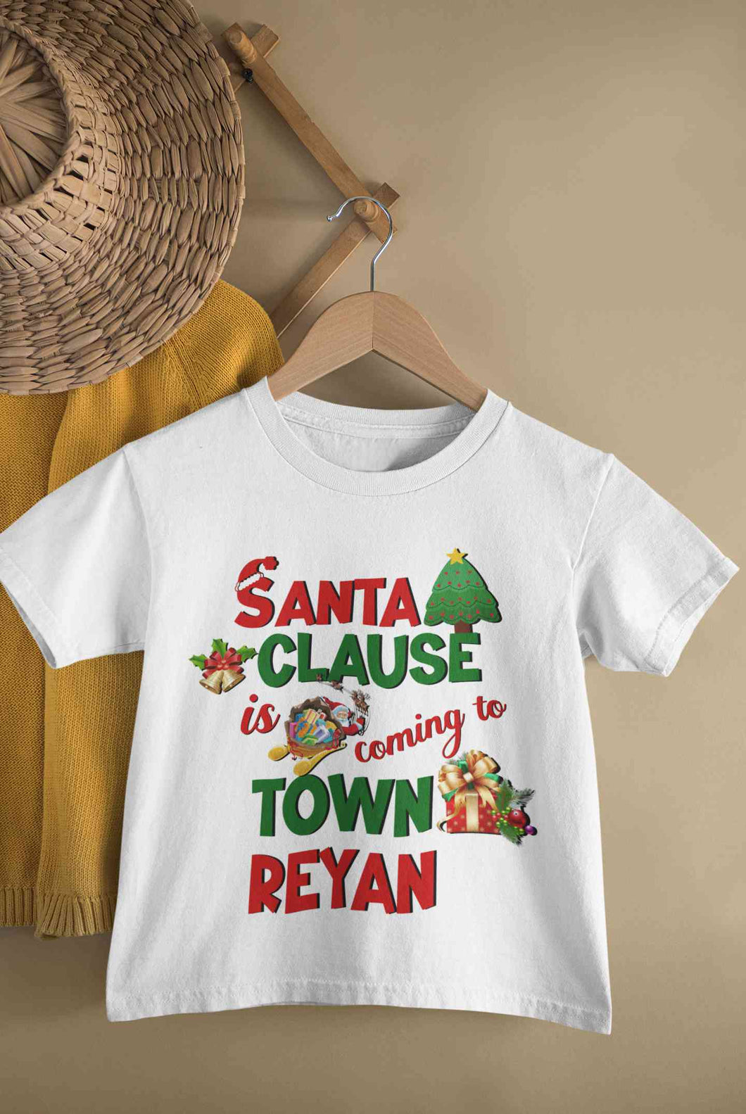 Custom Name Santa Clause Is Coming To Town Christmas Half Sleeves T-Shirt for Boy-KidsFashionVilla