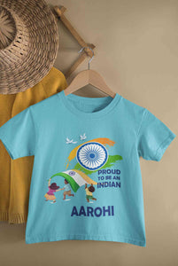 Custom Name Proud To Be An Indian Independence Day Half Sleeves T-Shirt For Girls -KidsFashionVilla