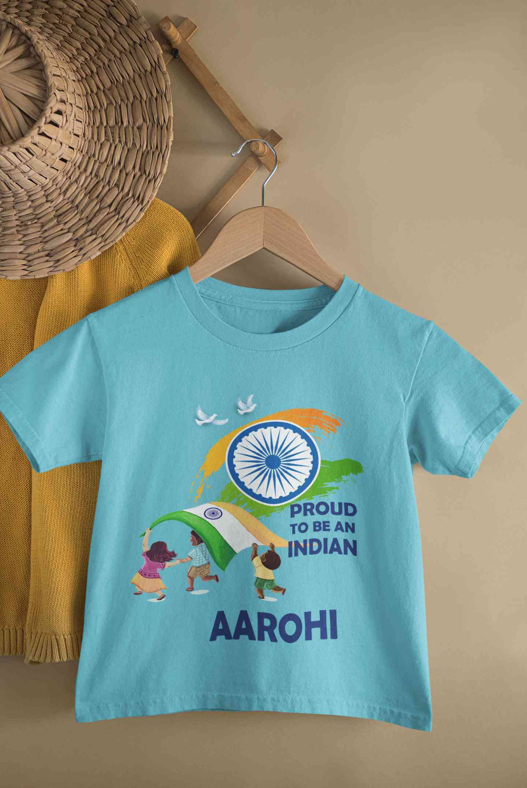 Custom Name Proud To Be An Indian Independence Day Half Sleeves T-Shirt For Girls -KidsFashionVilla
