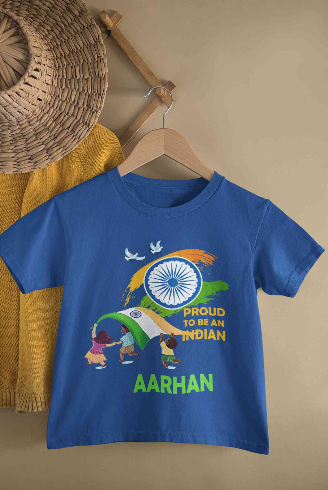 Custom Name Proud To Be An Indian Independence Day Half Sleeves T-Shirt for Boy-KidsFashionVilla