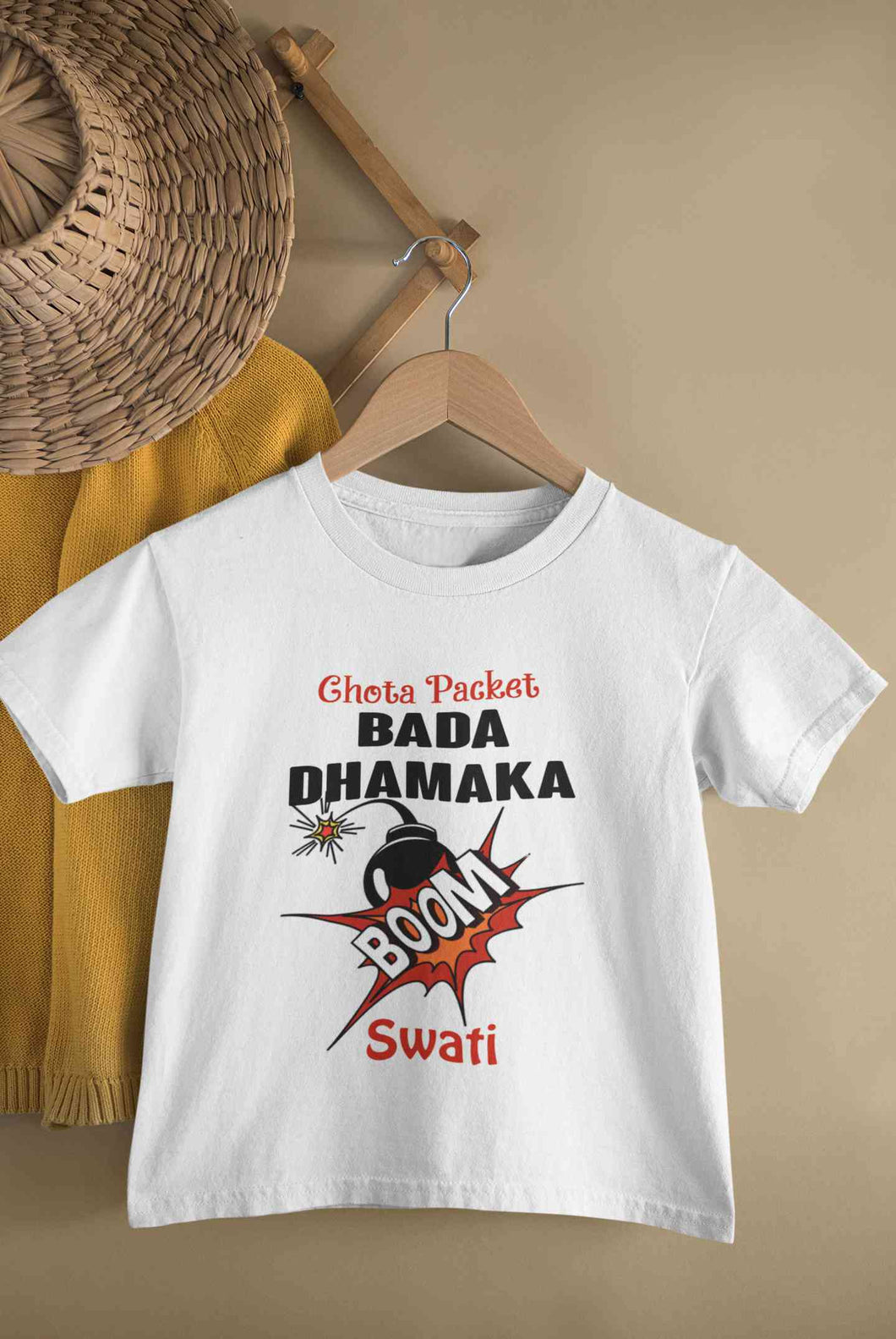 Custom Name Chota Packet Bada Dhamaka Diwali Half Sleeves T-Shirt For Girls -KidsFashionVilla