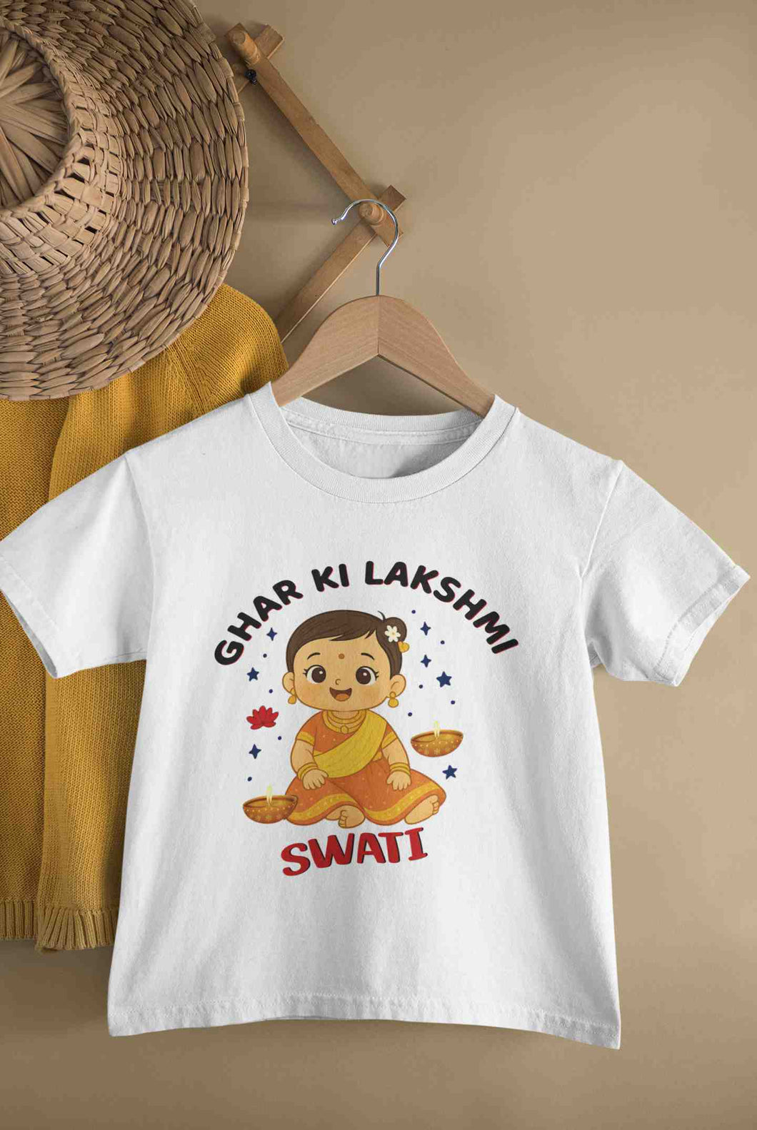 Ghar Ki Lakshmi With Customized Diwali Half Sleeves T-Shirt For Girls -KidsFashionVilla
