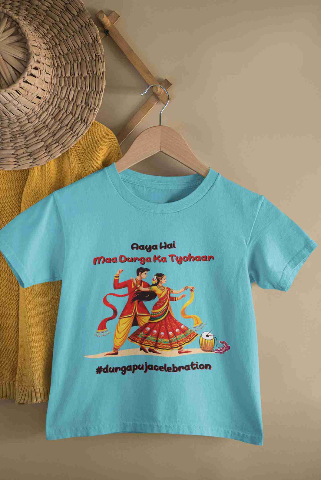Durga Pooja Aaya Hai Maa Durga Ka Tyohaar Half Sleeves T-Shirt For Girls -KidsFashionVilla