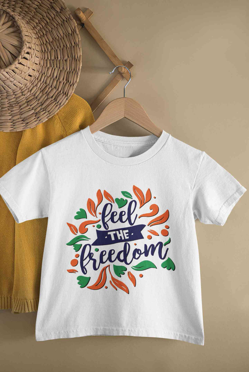 Feel The Freedom Independence Day Half Sleeves T-Shirt For Girls -KidsFashionVilla