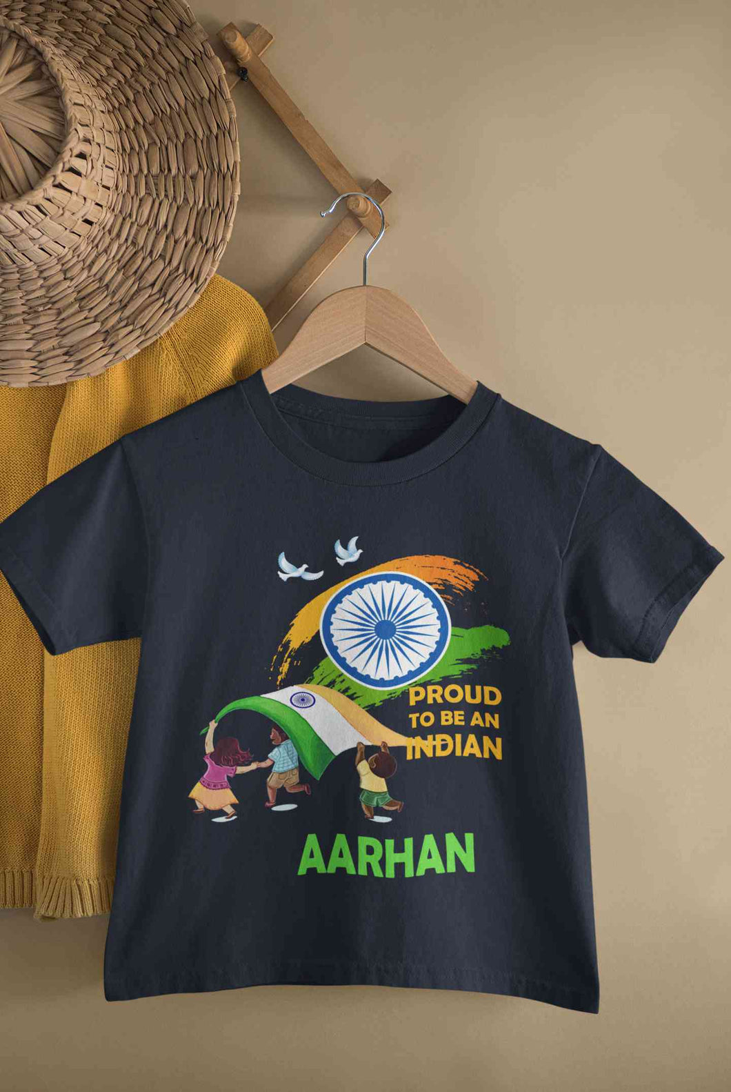 Custom Name Proud To Be An Indian Independence Day Half Sleeves T-Shirt for Boy-KidsFashionVilla