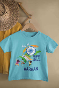 Custom Name Proud To Be An Indian Independence Day Half Sleeves T-Shirt for Boy-KidsFashionVilla
