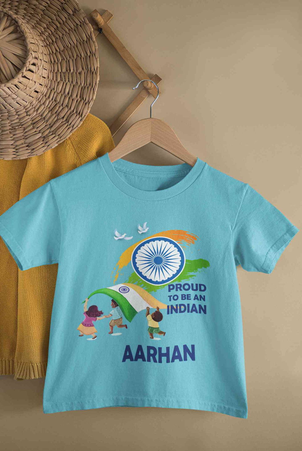 Custom Name Proud To Be An Indian Independence Day Half Sleeves T-Shirt for Boy-KidsFashionVilla
