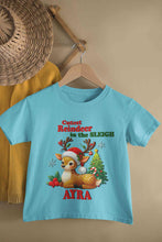 Load image into Gallery viewer, Custom Name Cutest Reindeer In The Sleigh Christmas Half Sleeves T-Shirt For Girls -KidsFashionVilla
