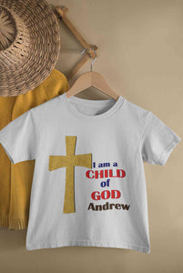 Custom Name Child Of God Baptism Christening Day Half Sleeves T-Shirt For Girls -KidsFashionVilla