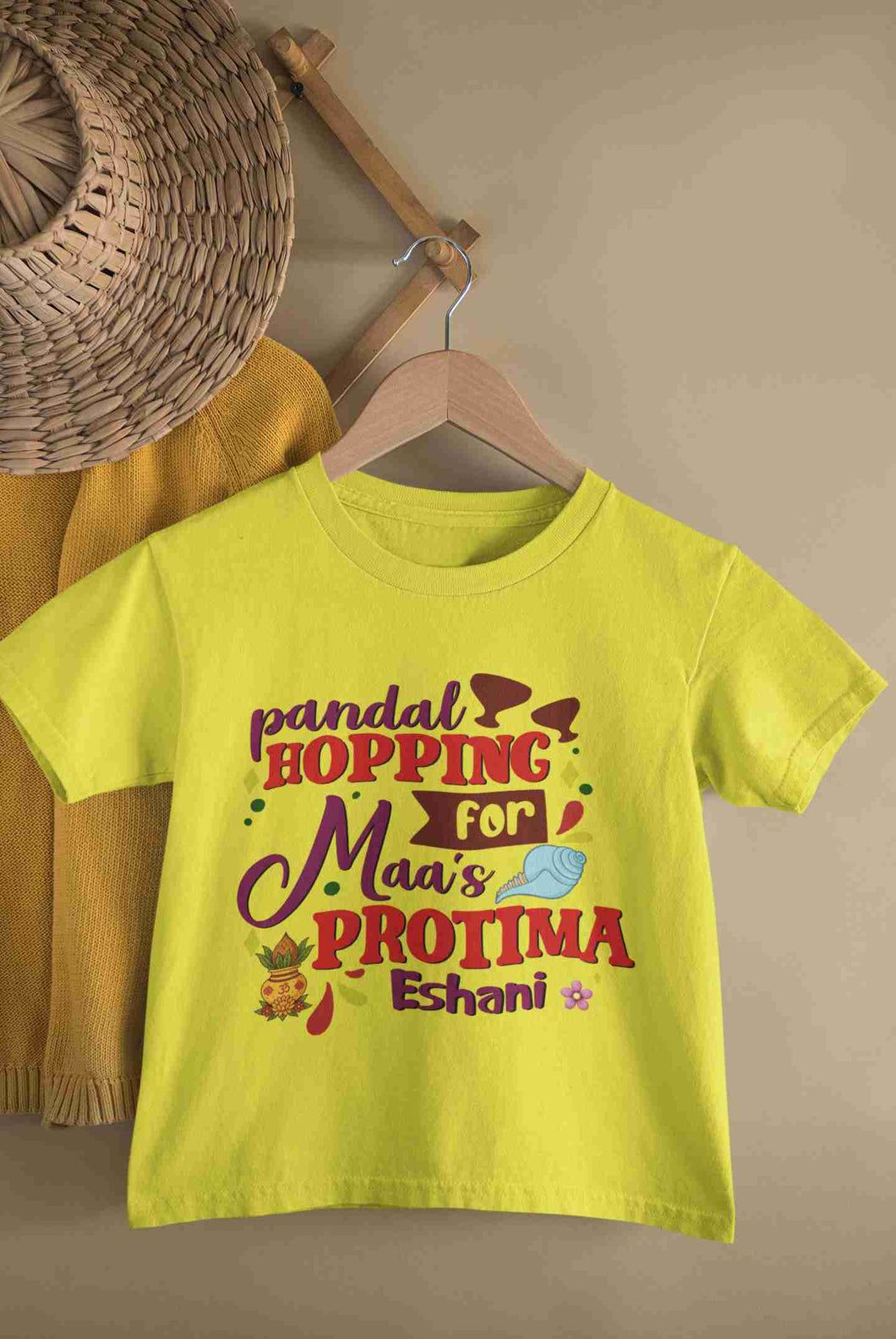 Custom Name Maas Protima Durga Puja Half Sleeves T-Shirt For Girls -KidsFashionVilla